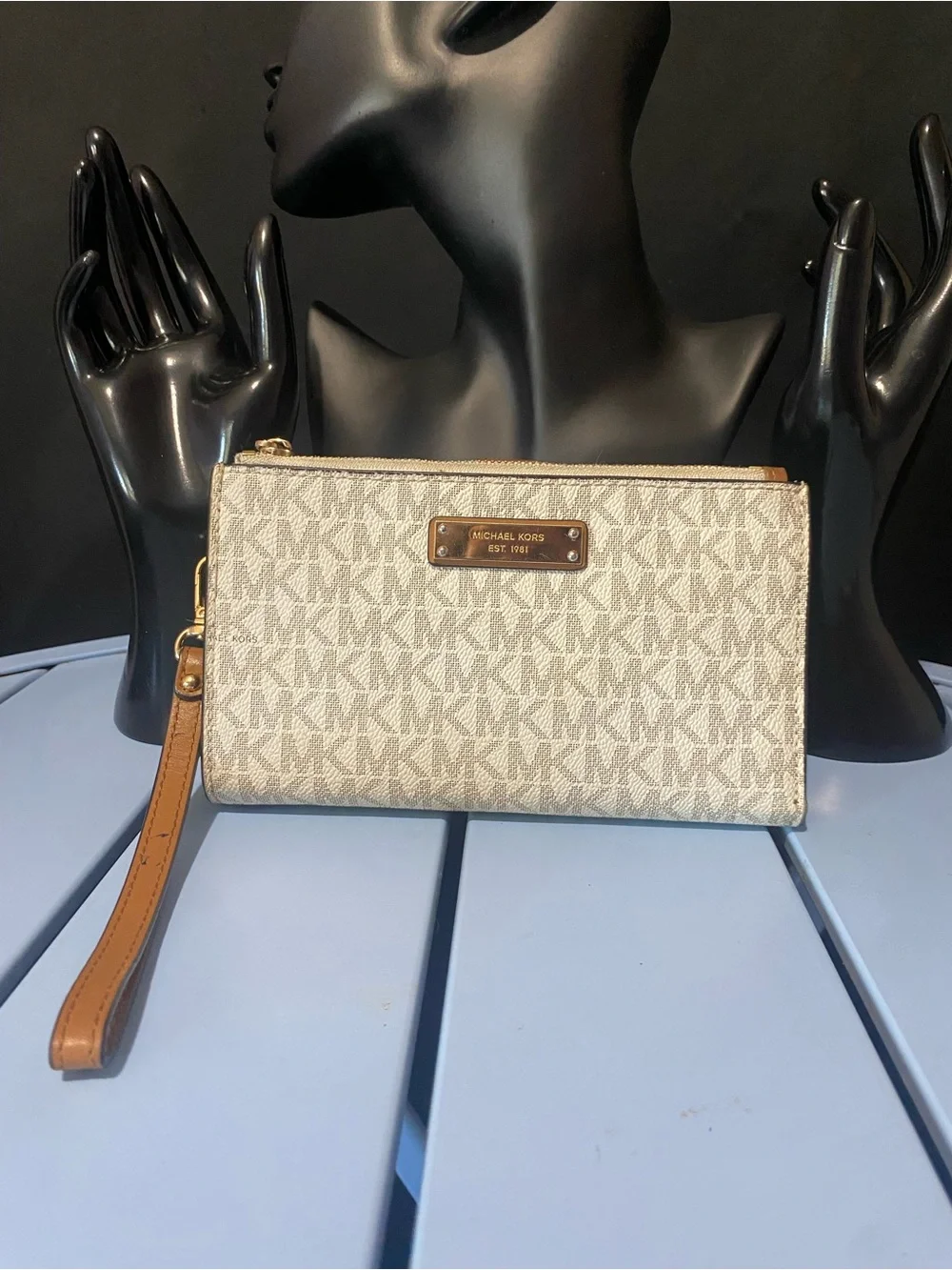 Michael Kors Beige & Brown Signature Canvas Wristlet